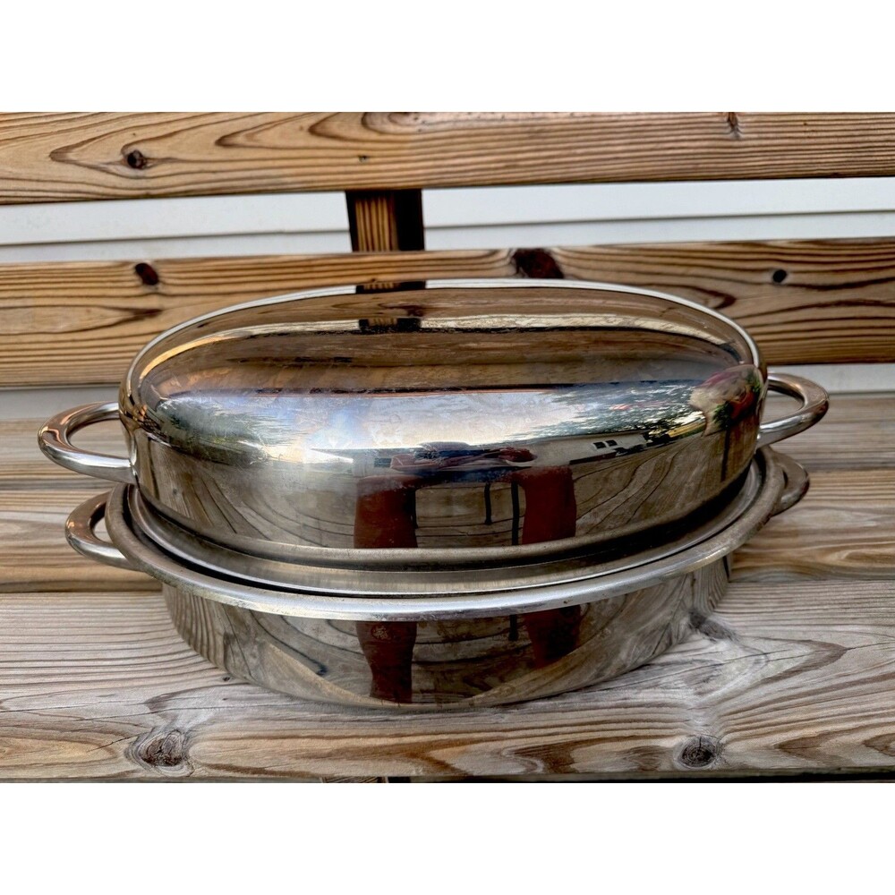 Lifetime USA T304 Large 18” Oval Oven Roaster Pan Stainless Steel Domed Lid